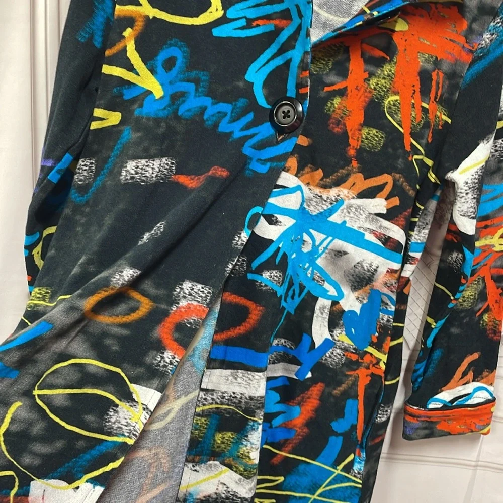 Parsley & Sage graffiti artsy one button jacket with pockets size small - Picture 2 of 7